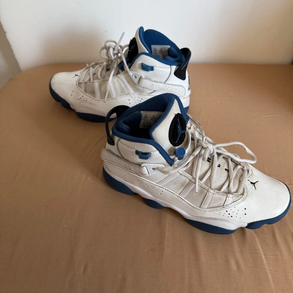 Air Jordan 6 Rings White Blue Mens Basketball Shoes‎ Sneakers Size 8.5